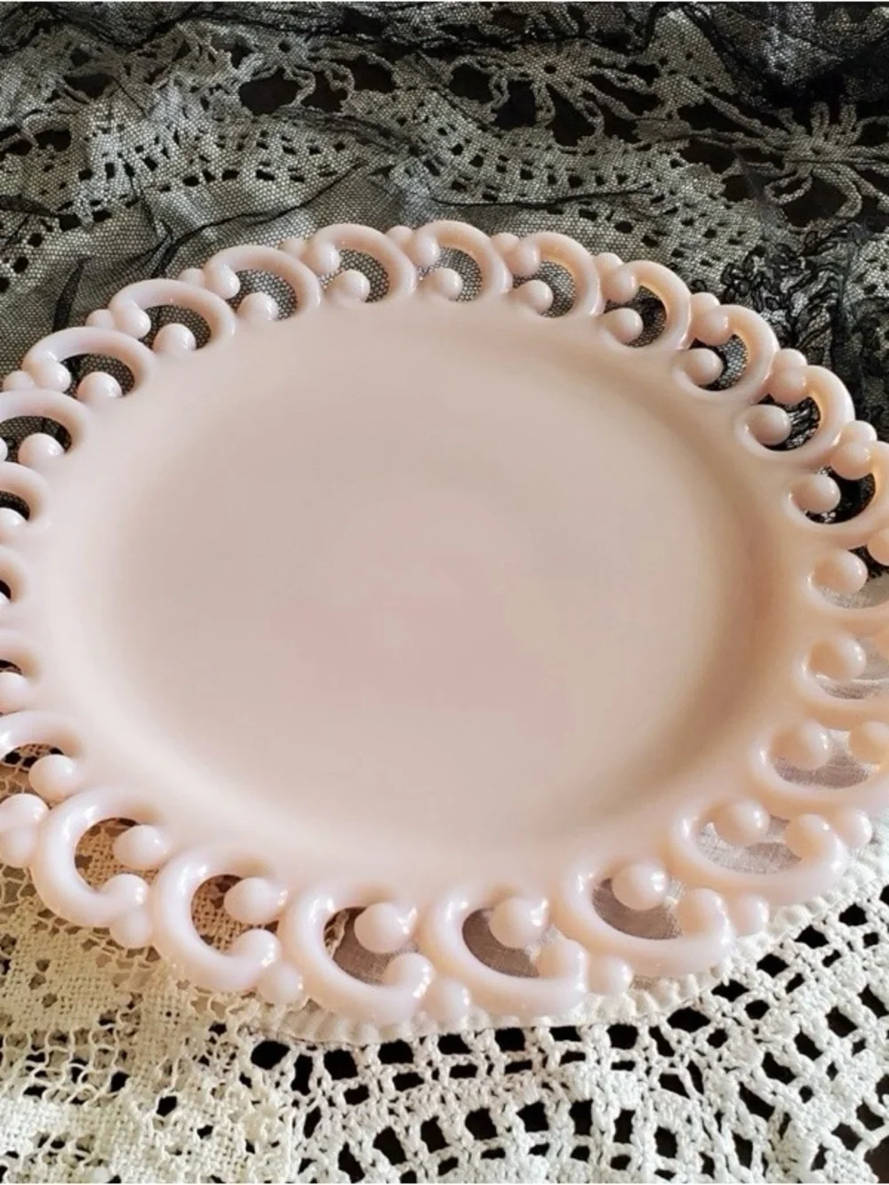 Vintage Fenton Reverse C Pink Lace-Edge Decorative Plate